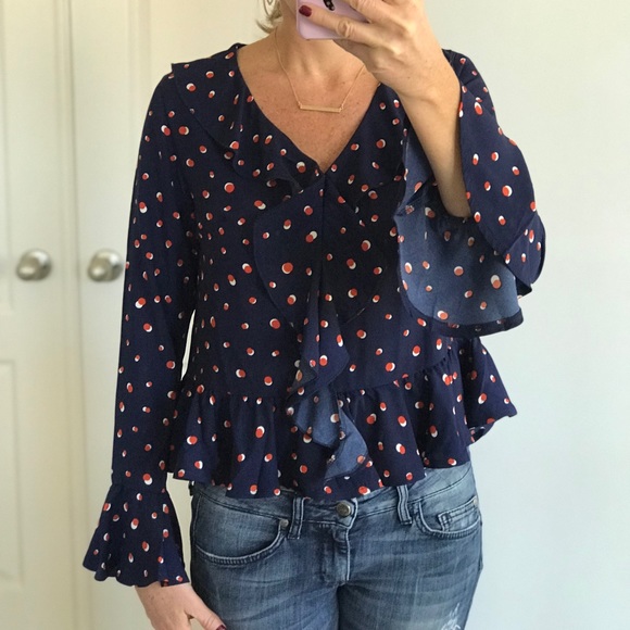 Navy Ruffle Front Top - Picture 2 of 5